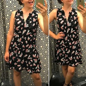 LOFT Drop Waist Floral Black Pink Mini Dress sz XS